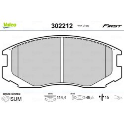Jeu de plaquettes de frein VALEO 302212 pour DAIHATSU, MITSUBISHI, PROTON et plus encore... VALEO