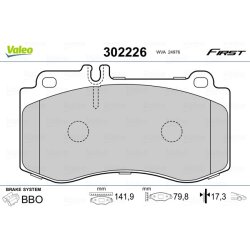 Jeu de plaquettes de frein VALEO 302226 pour MERCEDES CLS, CLASSE E OE 0054207720 VALEO