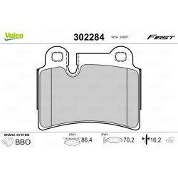 Jeu de plaquettes de frein VALEO 302284 pour VW Touareg OE 7L6698451B VALEO