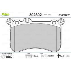 Jeu de plaquettes de frein VALEO 302302 pour MERCEDES OE 0064200520 VALEO