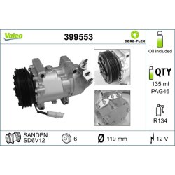 Compresseur de climatisation VALEO 399553 pour CITROEN, PEUGEOT OE 6453-JL
