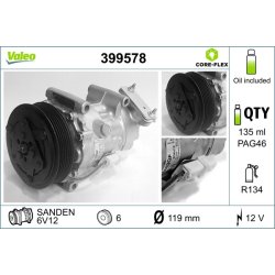 Compresseur de climatisation VALEO 399578 pour CITROEN, PEUGEOT OE 6453-QE
