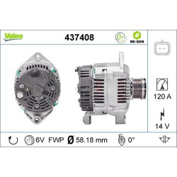 Alternateur VALEO 437408 pour RENAULT, CLIO, KANGOO, SCENIC VALEO