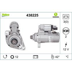 Démarreur VALEO 438225 pour AUDI, SEAT, SKODA, VW OE 02Z911023M VALEO