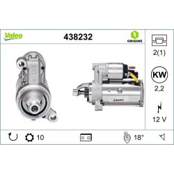 Démarreur VALEO 438232 pour AUDI, PORSCHE OE 059911021C VALEO
