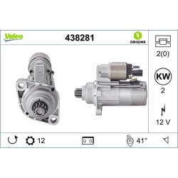 Démarreur VALEO 438281 pour AUDI, SEAT, SKODA, VW OE 02M911024M