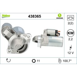 Démarreur VALEO 438365 pour HYUNDAI, KIA OE 36100-4A100 VALEO