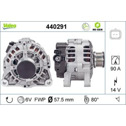 Alternateur VALEO 440291 pour CITROEN, PEUGEOT NEMO, BIPPER OE 5702-H7 VALEO