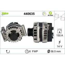 Alternateur VALEO 440635 pour CITROEN, FORD, PEUGEOT OE 1606430480 VALEO