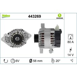 Alternateur VALEO 443269 pour CITROEN, PEUGEOT, TOYOTA OE 5702H2 VALEO