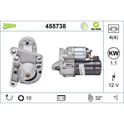 Démarreur VALEO 455738 pour RENAULT, CLIO, KANGOO OE 7700100647 VALEO