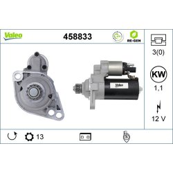 Démarreur VALEO 458833 pour AUDI, SEAT, SKODA, VW OE 02Z911023RX VALEO