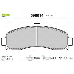 Jeu de plaquettes de frein VALEO 598014 pour NISSAN MICRA OE 41060-1F025 VALEO