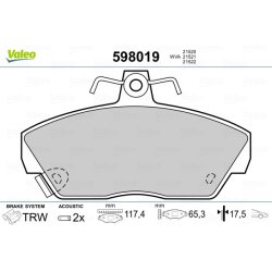 Jeu de plaquettes de frein VALEO 598019 pour HONDA, ROVER DOMANI, 200, 400 VALEO