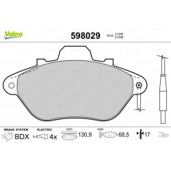 Jeu de plaquettes de frein VALEO 598029 pour CITROËN XM OE 425296 VALEO