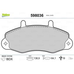 Jeu de plaquettes de frein VALEO 598036 pour FORD TRANSIT OE 1074971 VALEO