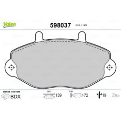 Jeu de plaquettes de frein VALEO 598037 pour FORD TRANSIT OE 1074972 VALEO