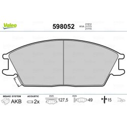Jeu de plaquettes de frein VALEO 598052 pour HYUNDAI OE 581011CA00 VALEO