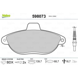 Jeu de plaquettes de frein VALEO 598073 pour CITROEN, FIAT, PEUGEOT OE 1617250580 VALEO