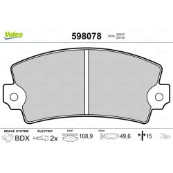 Jeu de plaquettes de frein VALEO 598078 pour ARO, PEUGEOT, TALBOT OE 4248-64 VALEO