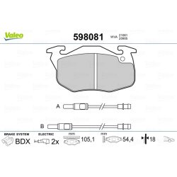 Jeu de plaquettes de frein VALEO 598081 pour CITROEN, DALLAS, PEUGEOT, RENAULT et plus. VALEO