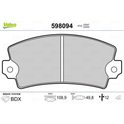 Jeu de plaquettes de frein VALEO 598094 pour AUTOBIANCHI, FIAT, LANCIA OE 791864 VALEO