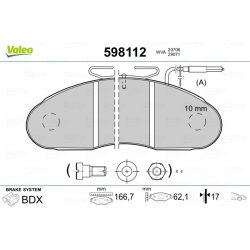 Jeu de plaquettes de frein VALEO 598112 pour MERCEDES MB, O OE 6314200020 VALEO