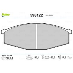 Jeu de plaquettes de frein VALEO 598122 pour NISSAN OE 41060-02J90 VALEO