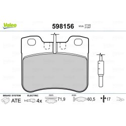 Jeu de plaquettes de frein VALEO 598156 pour CITROËN AX OE 95569340 VALEO