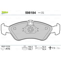 Jeu de plaquettes de frein VALEO 598184 pour CHEVROLET, DAEWOO, GM KOREA et plus encore... VALEO