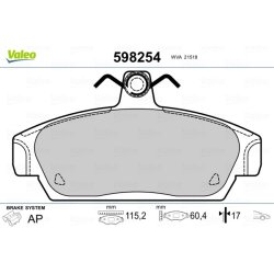 Jeu de plaquettes de frein VALEO 598254 pour MG, ROVER OE GBP90337 VALEO
