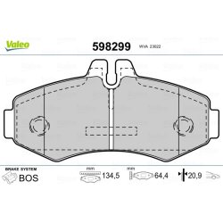 Jeu de plaquettes de frein VALEO 598299 pour MERCEDES CLASSE V, VITO OE 0004214110 VALEO