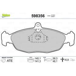 Jeu de plaquettes de frein VALEO 598356 pour CHEVROLET, CHRYSLER, DAEWOO et plus encore... VALEO