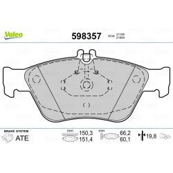 Jeu de plaquettes de frein VALEO 598357 pour MERCEDES OE 0024204420 VALEO