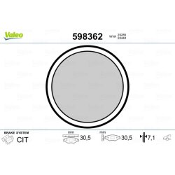 Jeu de plaquettes de frein de stationnement à disque VALEO 598362 pour CITROËN OE 4251-59 VALEO
