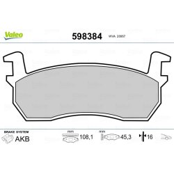 Jeu de plaquettes de frein VALEO 598384 pour NISSAN MICRA OE 41060-01B25 VALEO