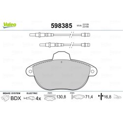 Jeu de plaquettes de frein VALEO 598385 pour CITROEN XANTIA OE 4251-33 VALEO