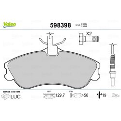 Jeu de plaquettes de frein VALEO 598398 pour CITROEN, PEUGEOT OE 1617273180 VALEO