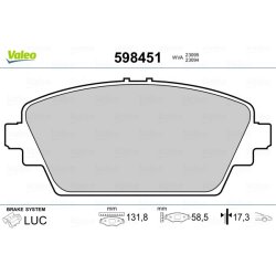 Jeu de plaquettes de frein VALEO 598451 pour NISSAN ALMERA, PRIMERA OE 41060-4U125 VALEO