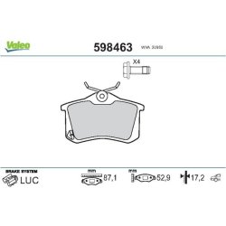 Jeu de plaquettes de frein VALEO 598463 pour AUDI, CITROEN, DS, FIAT, FORD et plus encore... VALEO