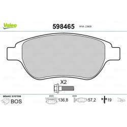 Jeu de plaquettes de frein VALEO 598465 pour CITROEN, PEUGEOT OE 1611140980 VALEO
