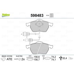 Plaquettes de frein VALEO 598483 pour AUDI, SEAT, SKODA, VW OE 4A0698151C VALEO