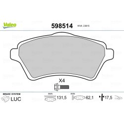 Jeu de plaquettes de frein VALEO 598514 pour LAND ROVER FREELANDER OE LR021899 VALEO