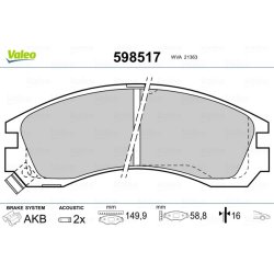 Jeu de plaquettes de frein VALEO 598517 pour CITROEN, MITSUBISHI, PEUGEOT VALEO