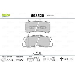Jeu de plaquettes de frein VALEO 598520 pour CHRYSLER, CITROEN, DODGE, FIAT et plus encore... VALEO