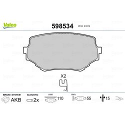 Jeu de plaquettes de frein VALEO 598534 pour SUZUKI GRAND, VITARA OE 55200-65D00 VALEO
