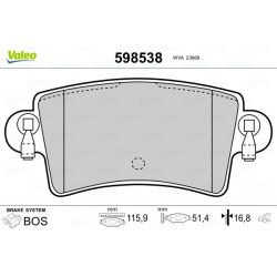 Jeu de plaquettes de frein VALEO 598538 pour NISSAN, VAUXHALL, RENAULT, VALEO