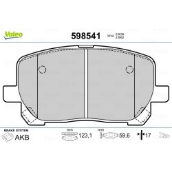 Jeu de plaquettes de frein VALEO 598541 pour TOYOTA AVENSIS, MATRIX, NOAH VOXY VALEO