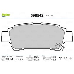 Jeu de plaquettes de frein VALEO 598542 pour TOYOTA OE 04466-28030 VALEO