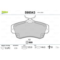 Jeu de plaquettes de frein VALEO 598543 pour CHRYSLER, DODGE OE 5017843AA VALEO